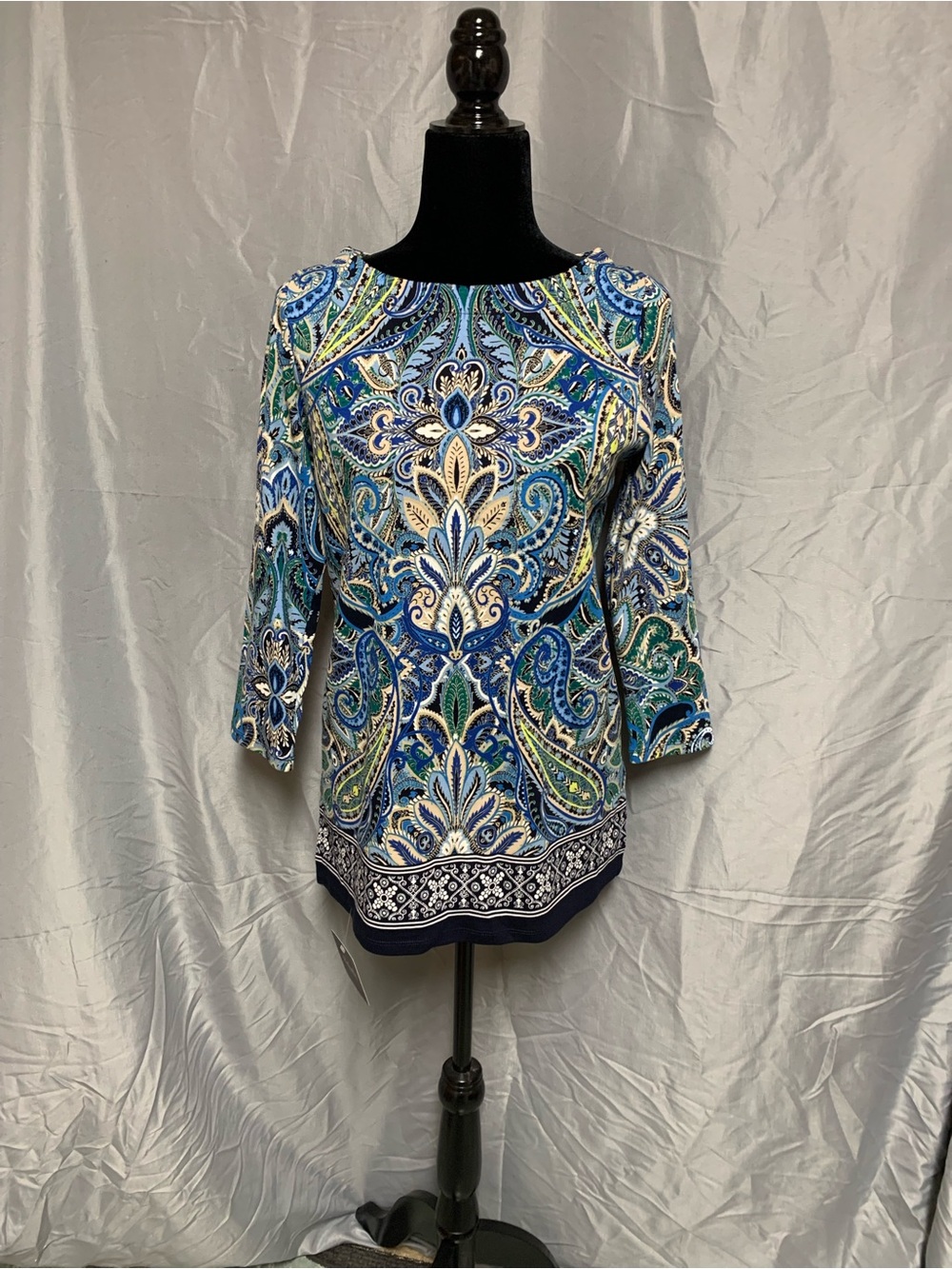 Rafaella Blue & Green Paisley Boatneck Tunic